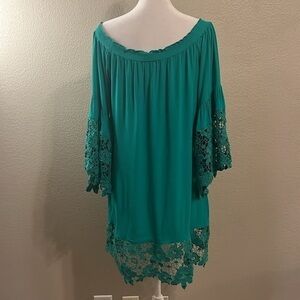 Green Muche Muchette Venus Flower Lace Off The Shoulder Dress SZ S/M